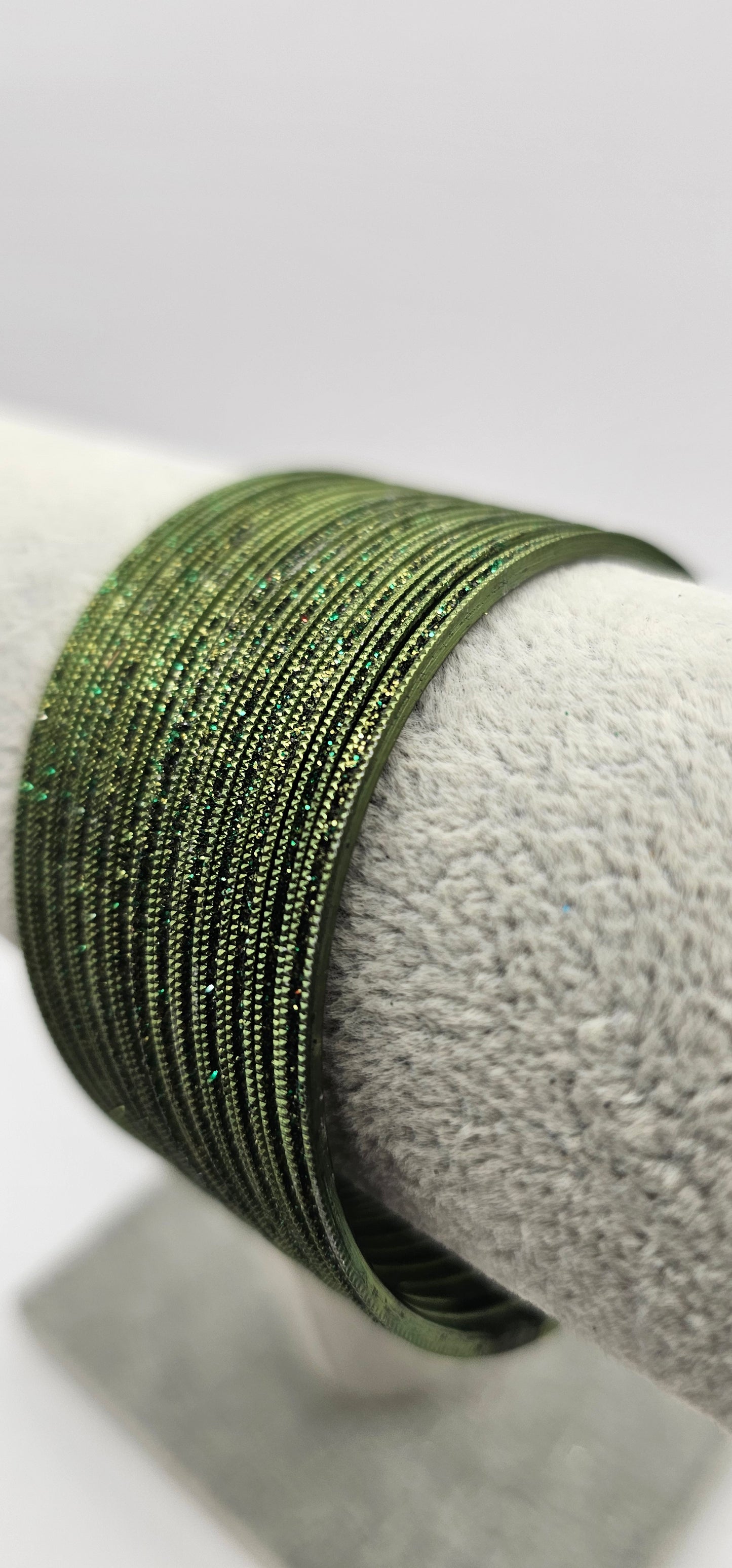 Army Green Mehndi Sparkly Metal Bangles Size 2.6