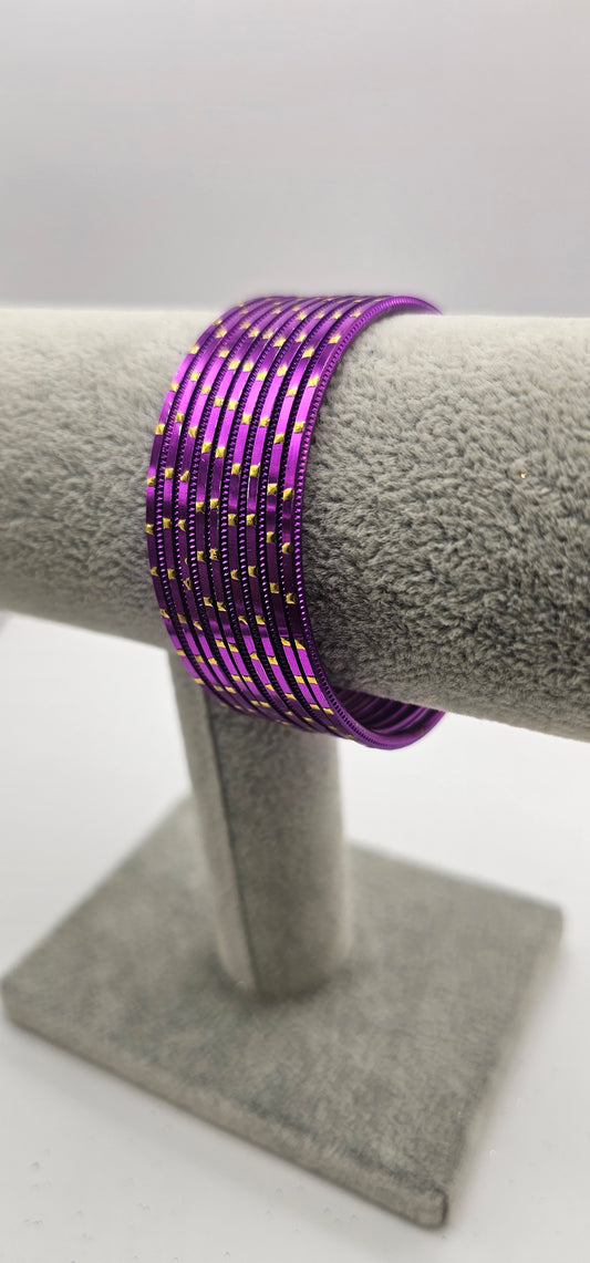 Jamini Purple & Gold Dot Metal Bangles Size 2.10