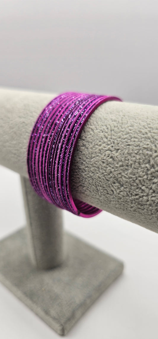 Purple Sparkly Metal Bangles Size 2.6