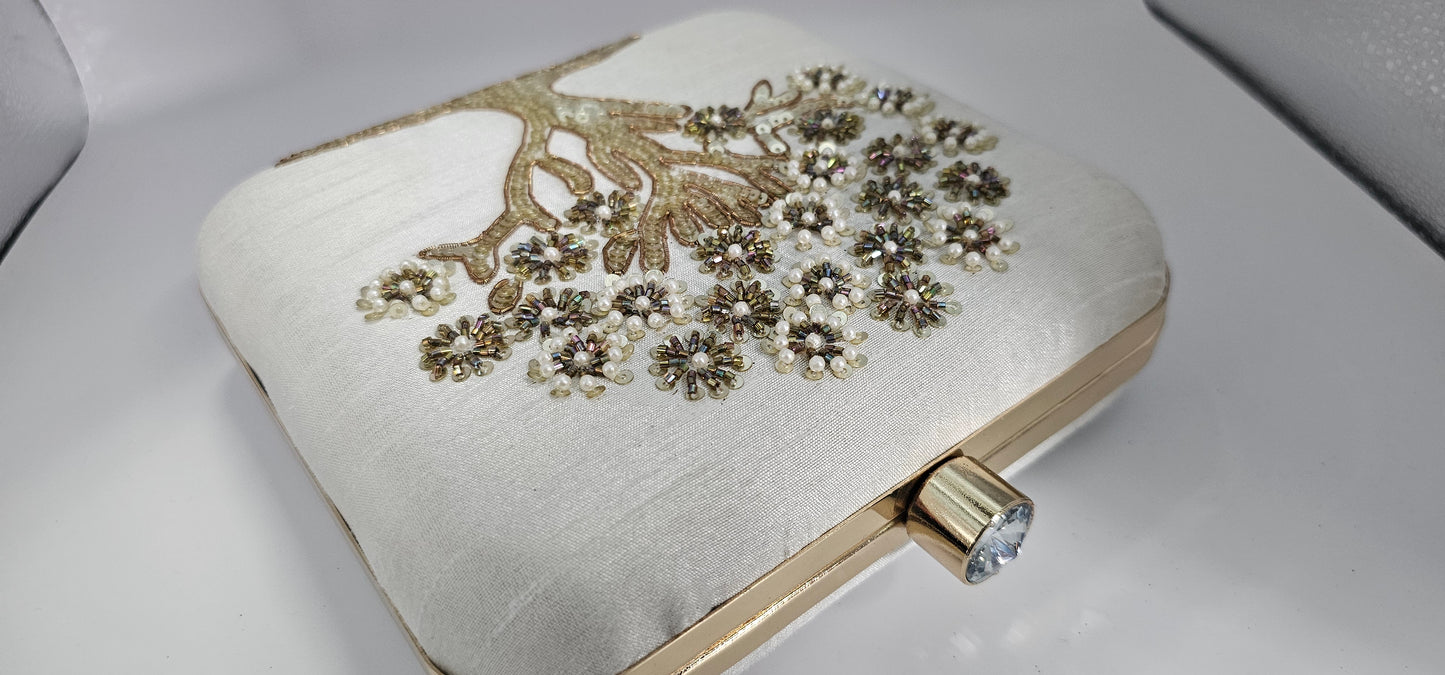 Juhi Gold & Pearl Embroidered Clutch