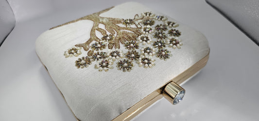 Juhi Gold & Pearl Embroidered Clutch