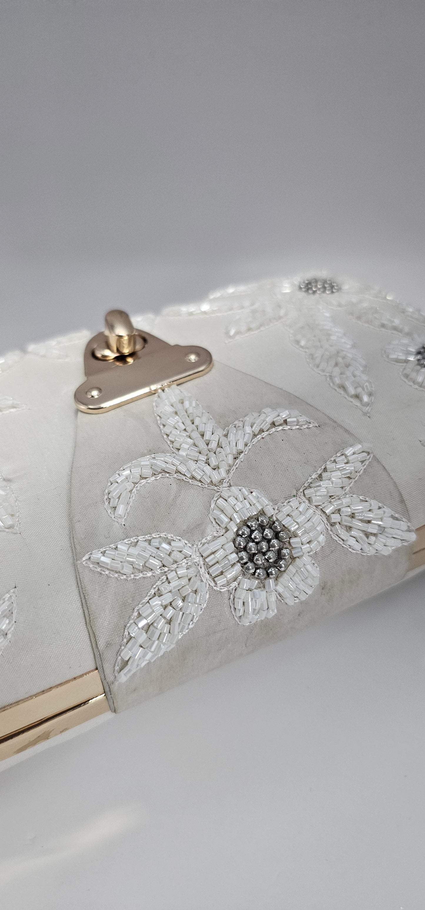 Ivory & Rose Gold Rhinestone Clutch bag with Gold Chain