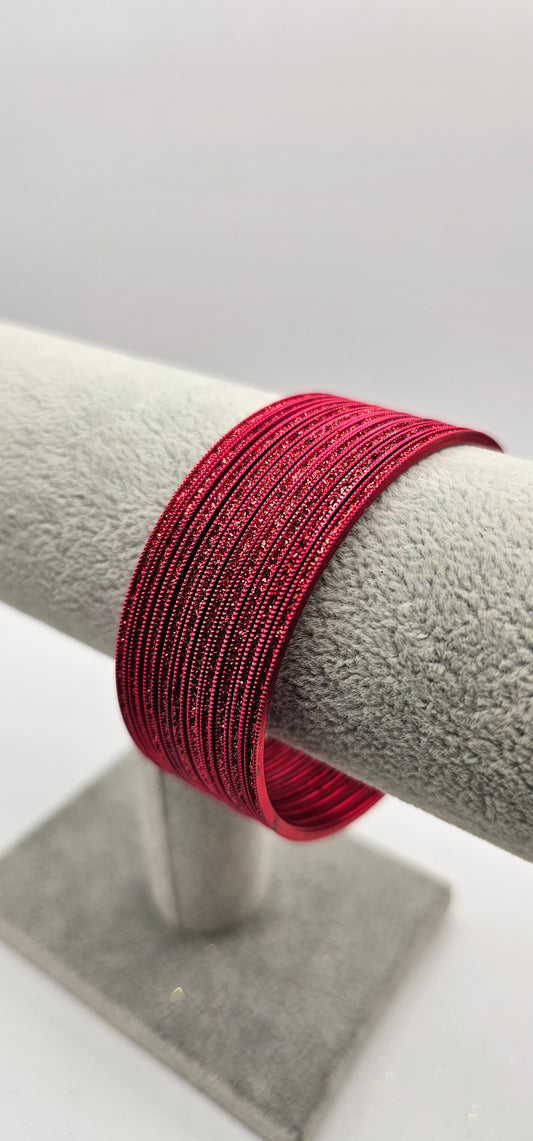 Red Indian Sparkly Metal Bangles Size 2.8