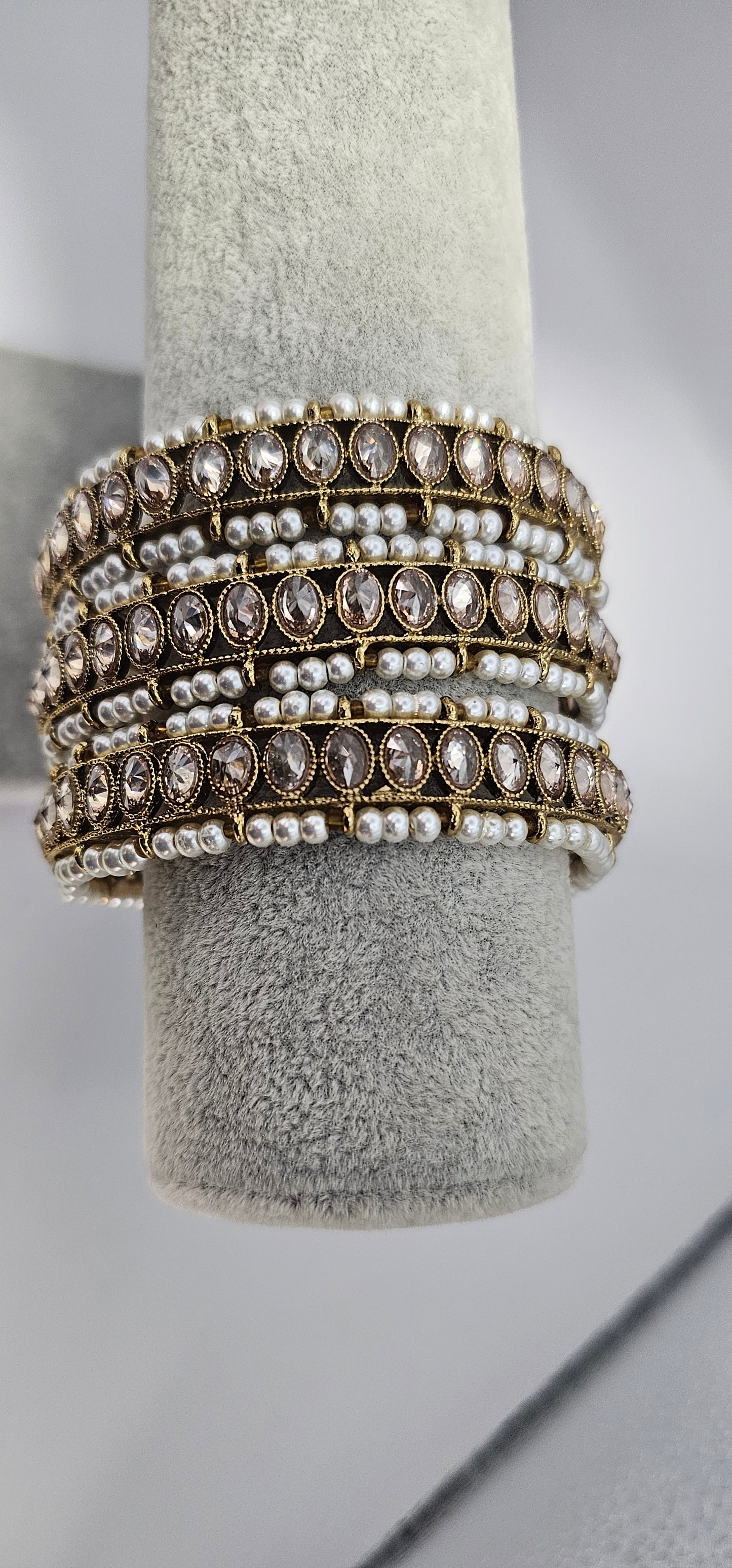 NEW Stylish Indian bangles Gold Cream Beaded Design Pair size 2.6?
