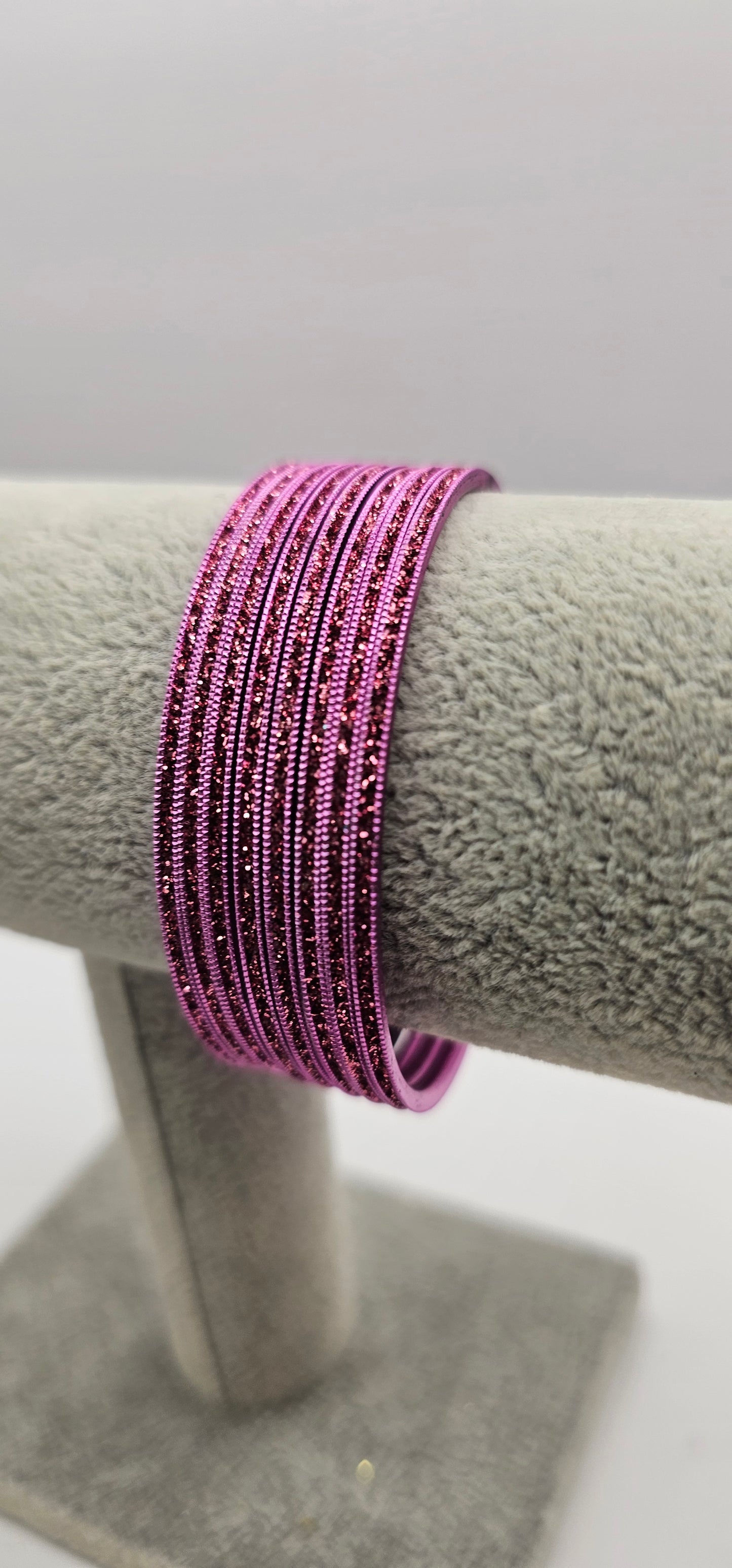 Light Pink Sparkly Indian Metal Bangles Size 2.6