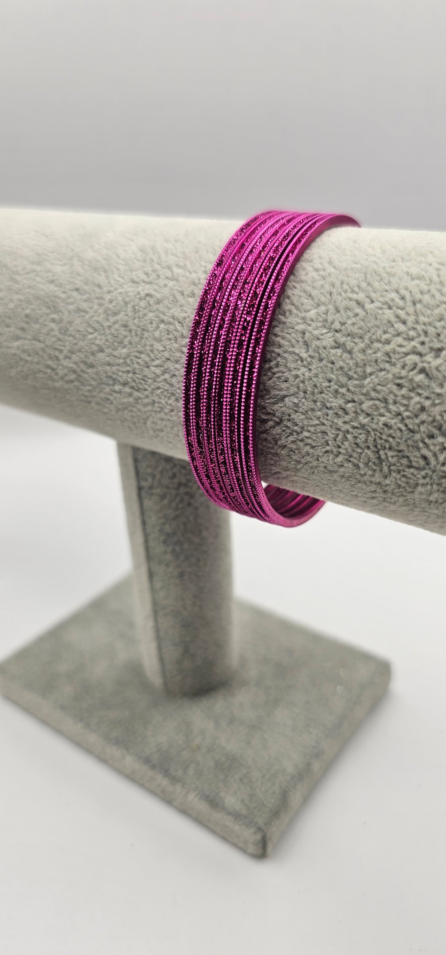 Cerise Sparkly Metal Bangles Size 2.6