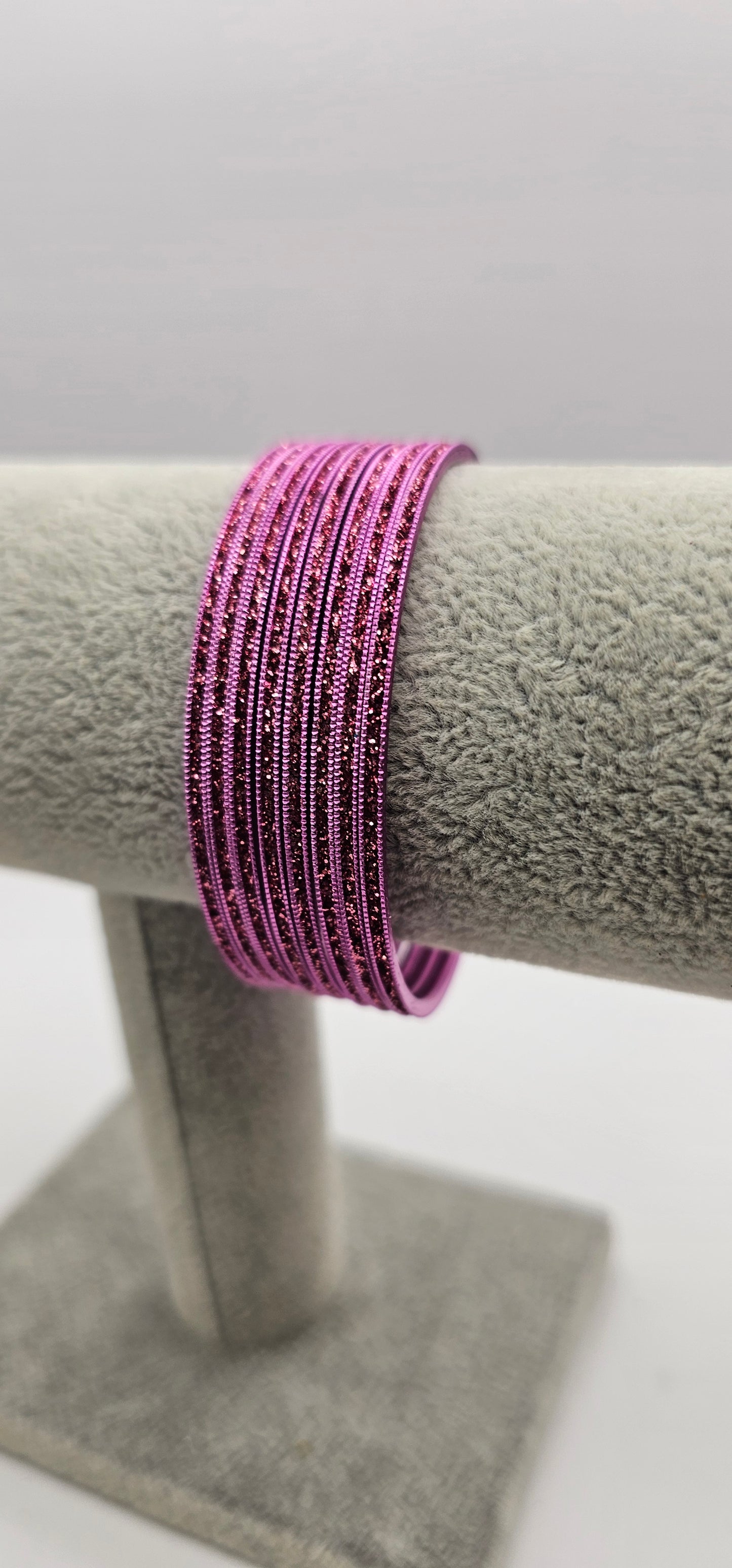 Light Pink Sparkly Indian Metal Bangles Size 2.6