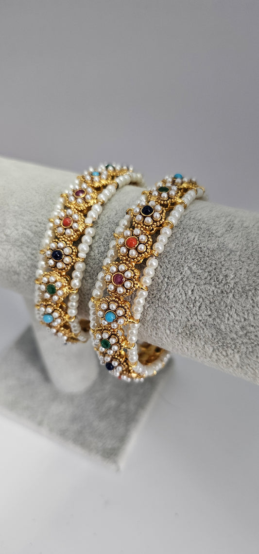 Indian/Pakistani Kundan Multi colour Flower Style Bangles Size 2.6