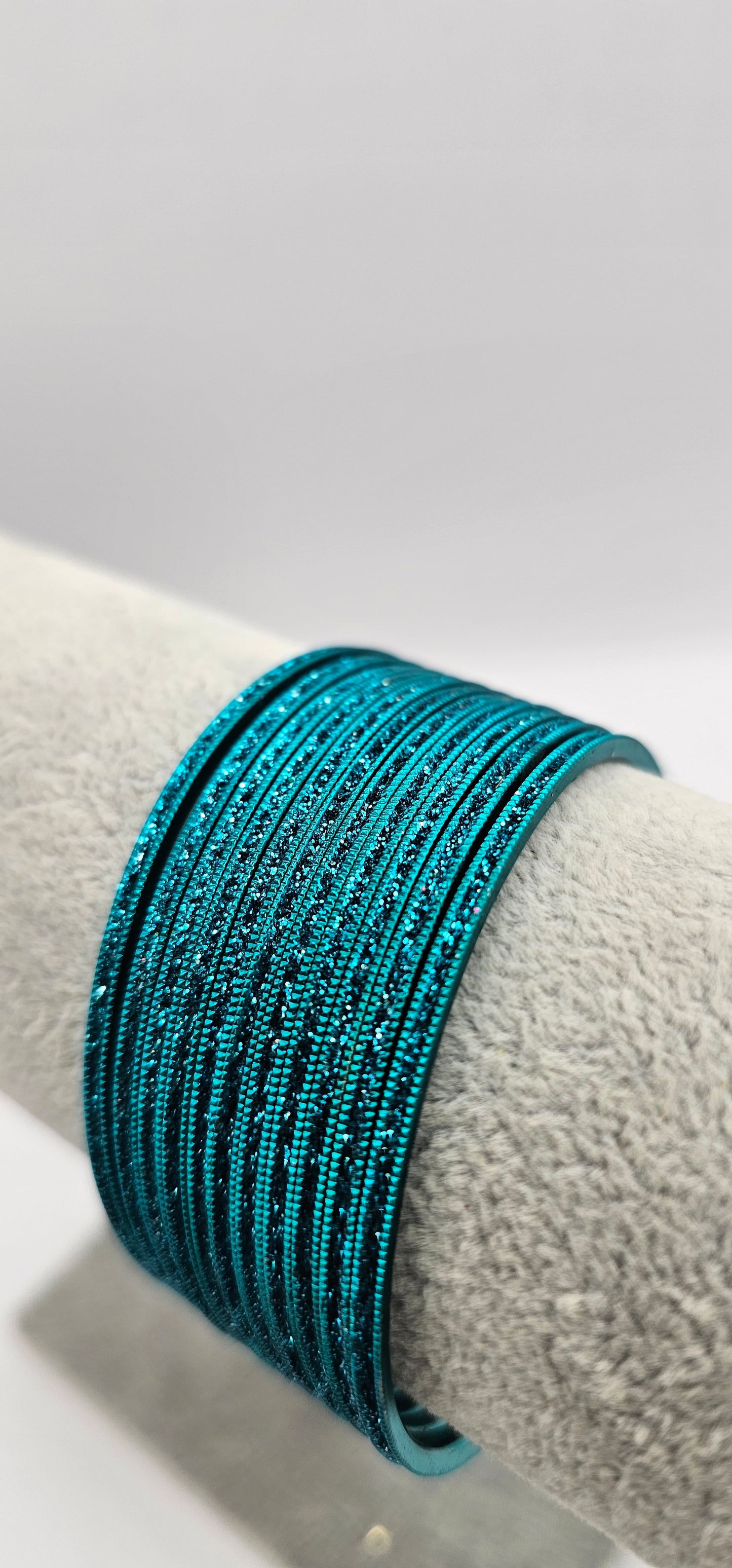 Turquoise Blue Sparkly Indian Metal Bangles Size 2.4