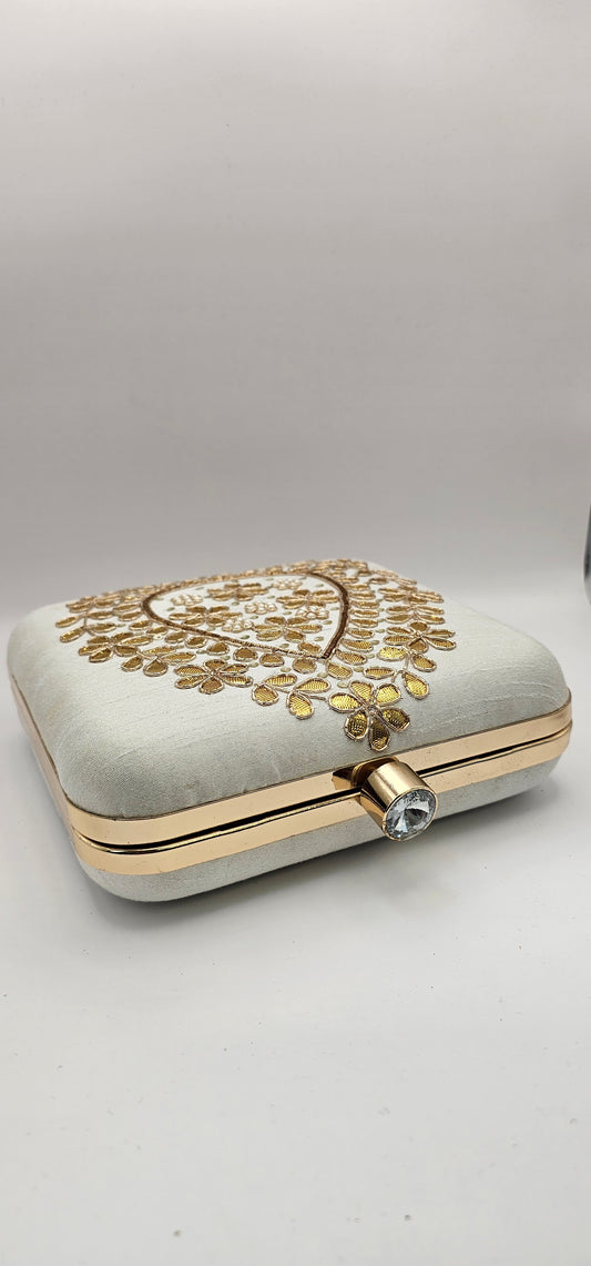 Silk Off White Mandala Design Square Clutch Bag