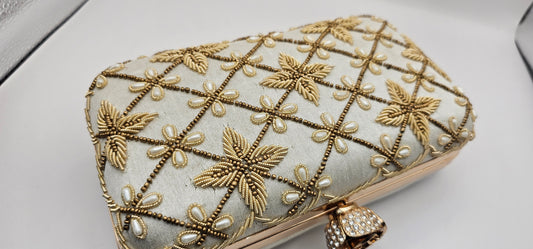 Ivory Silk & Gold Floral Design