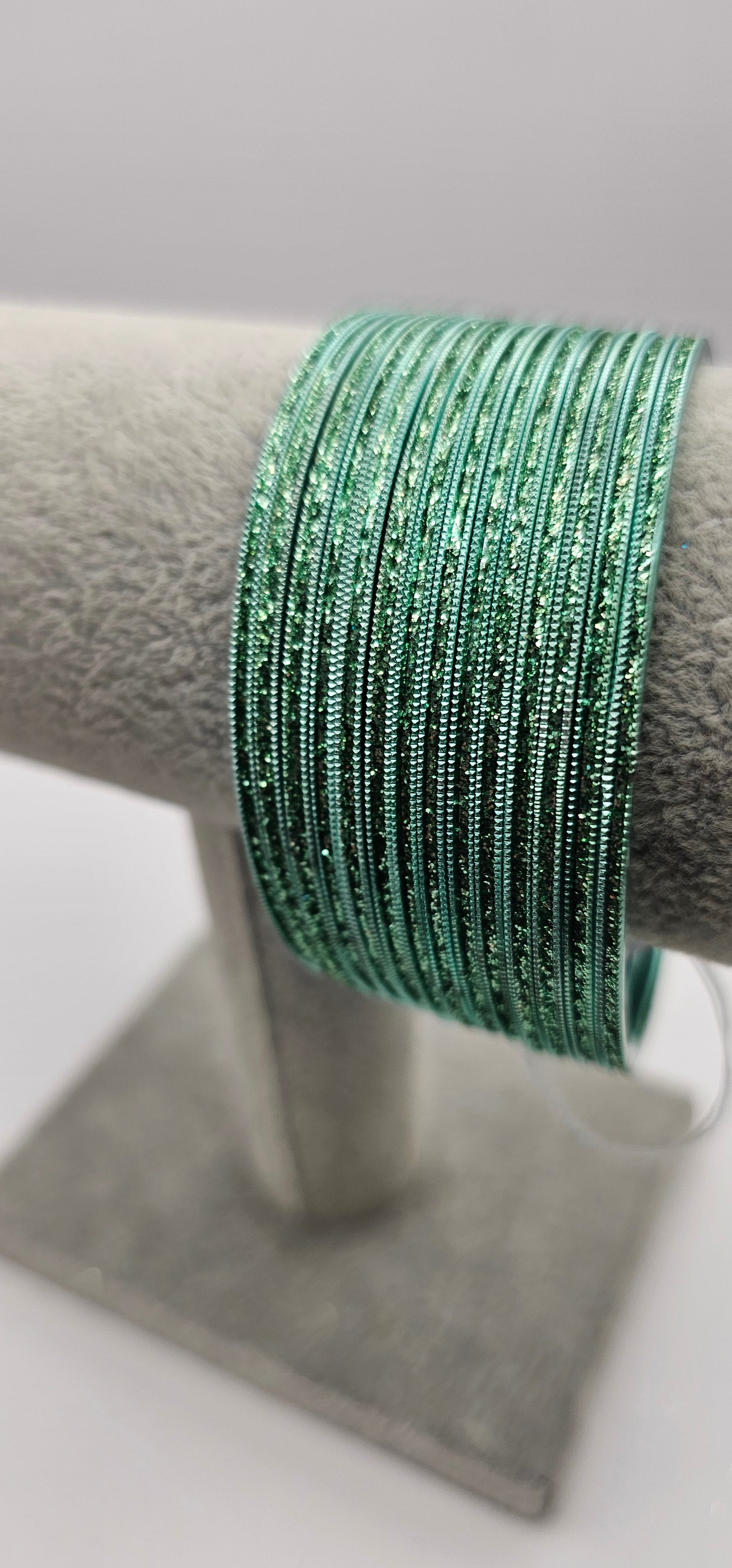 Mint Green Sparkly Metal Bangles Size 2.8
