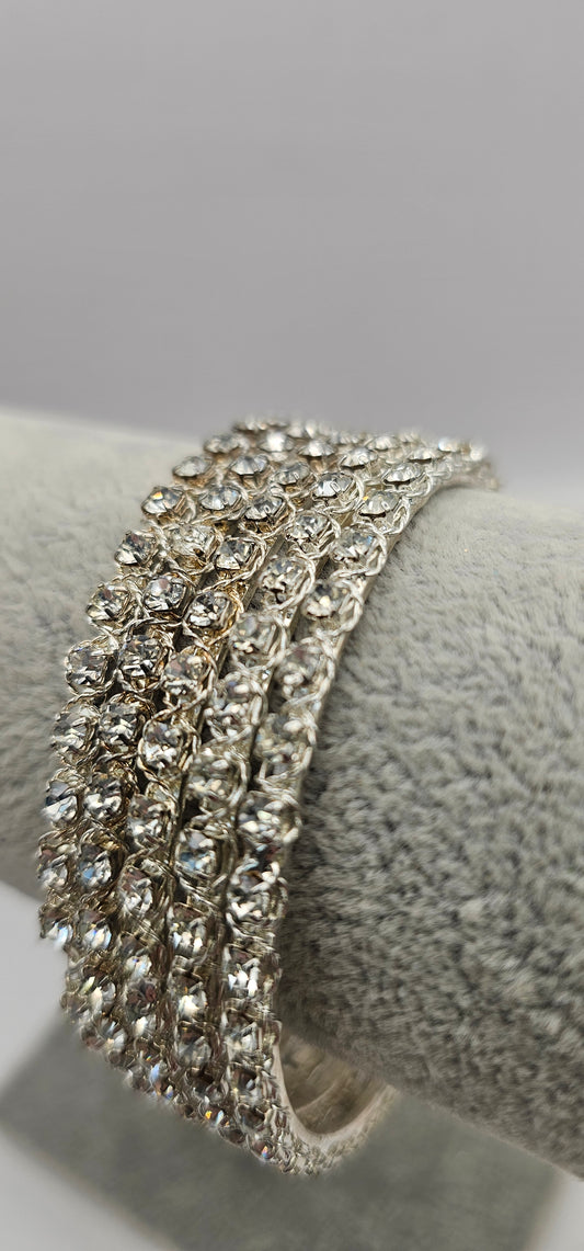 Zirconia Crystal Silver Bangle Bracelet Size 2.6