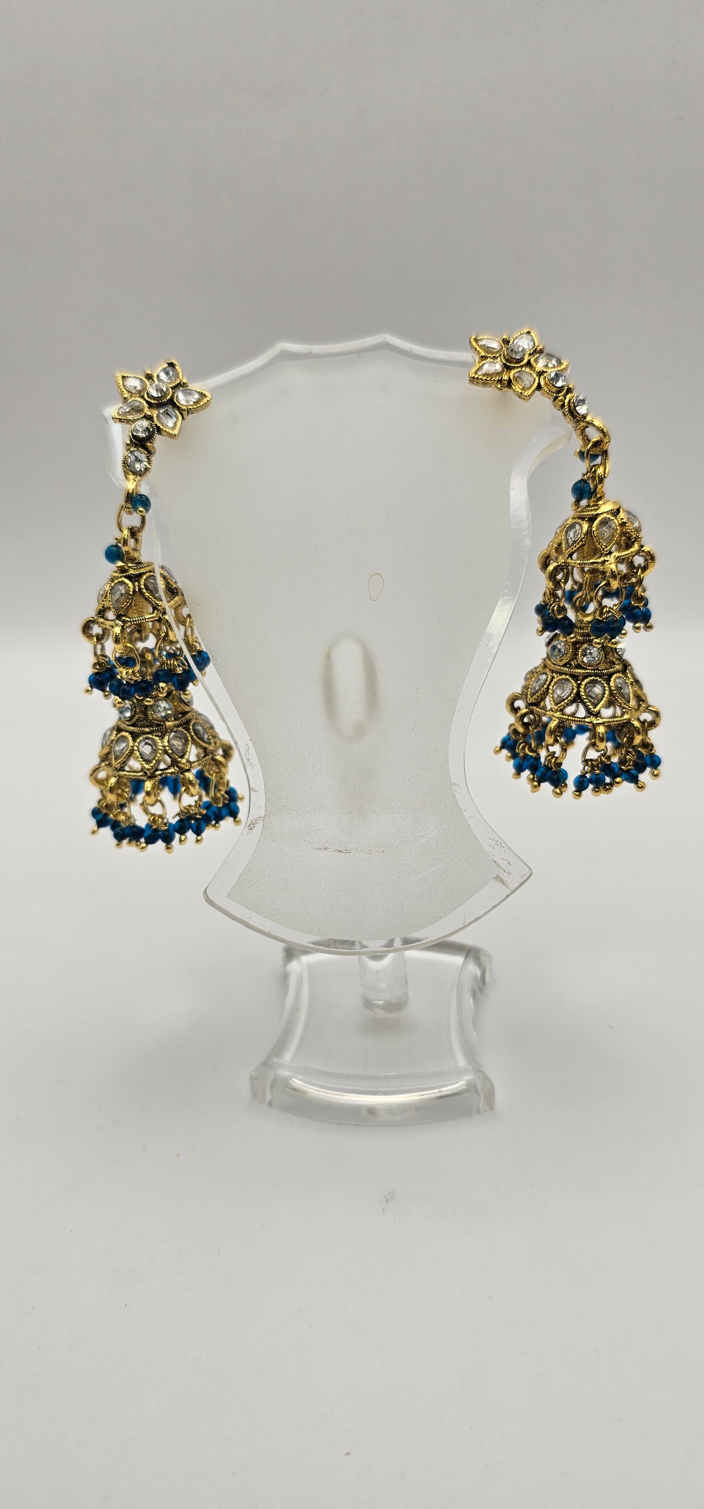 Gold, Navy & Diamond antique earrings