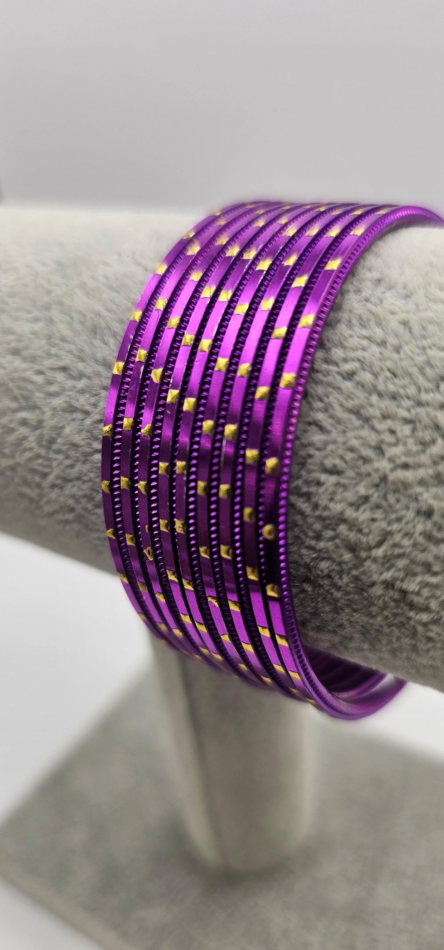 Jamini Purple & Gold Dot Metal Bangles Size 2.4
