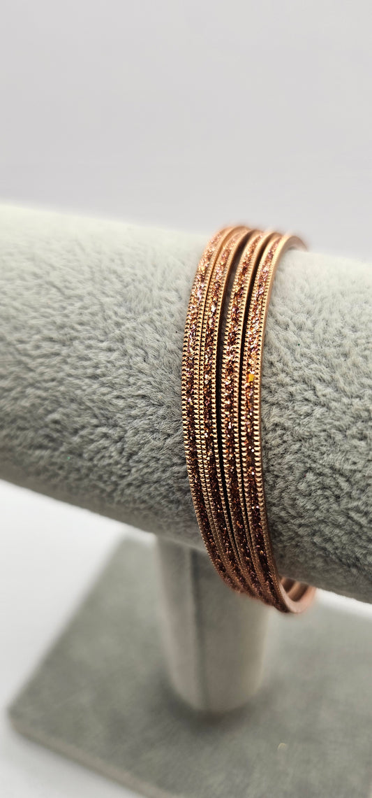 Rose Gold Sparkly Metal Bangles Size 2.6