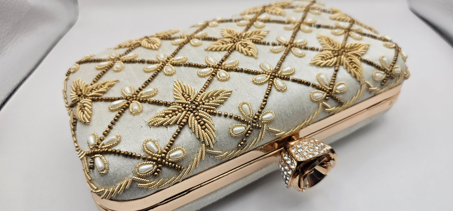 Ivory Silk & Gold Floral Design